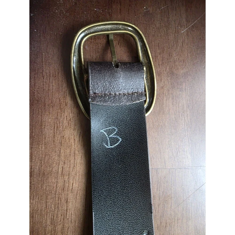 Studded Rhinestone Faux Leather Belt Brass Hardware Brown